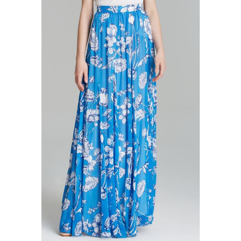 Alice + Olivia Paradise Blue Louie Floral Print Maxi Skirt